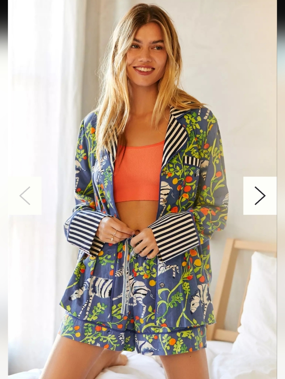 Anthropologie Blue Floral Zebra Print Pajama Top